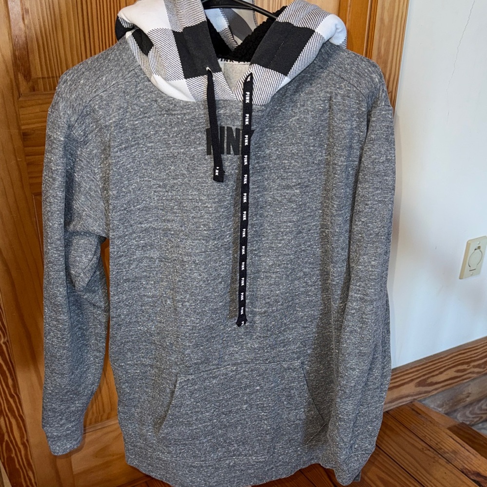 Victoria’s Secret Gray Hoodie Sweater with Plaid Hood